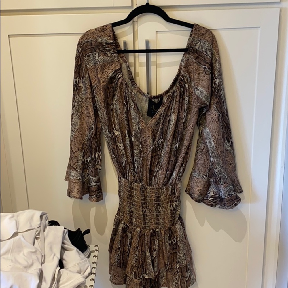 Planet Blue Snakeskin off the shoulder dress